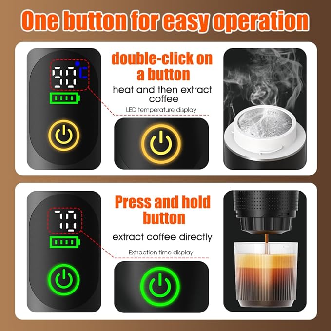 Automatic Espresso Maker – Dual Hot & Cold Brew – 20 BAR Pressure – Compact Portable Coffee Machine with Rapid Heating – Built-In Transparent Cup – Travel-Friendly Design