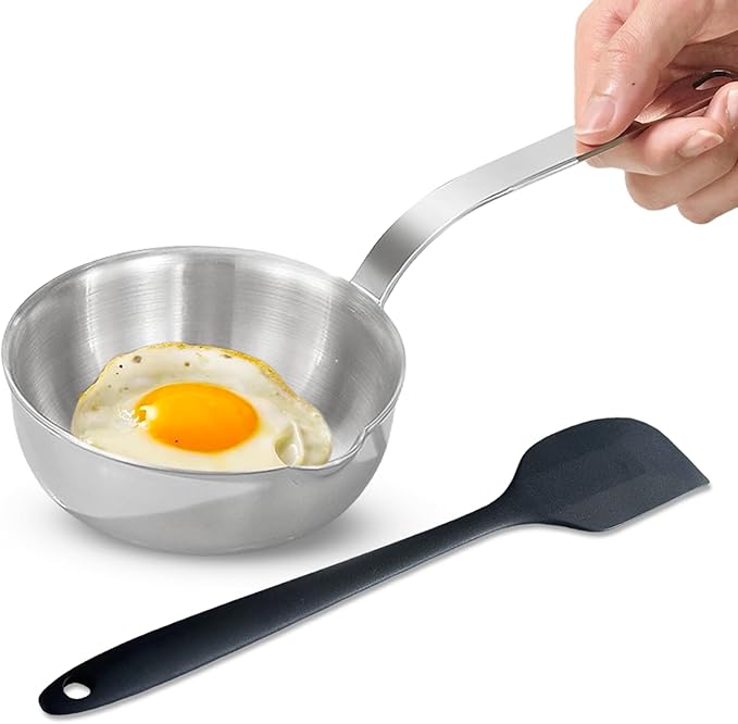 Mini Egg Pan, 304 Stainless Steel Omelet Pan, 5.1Inch Sauce Pan Mini Skillet for Butter Warmer Small Pot Cooking with 10.5" Scraper