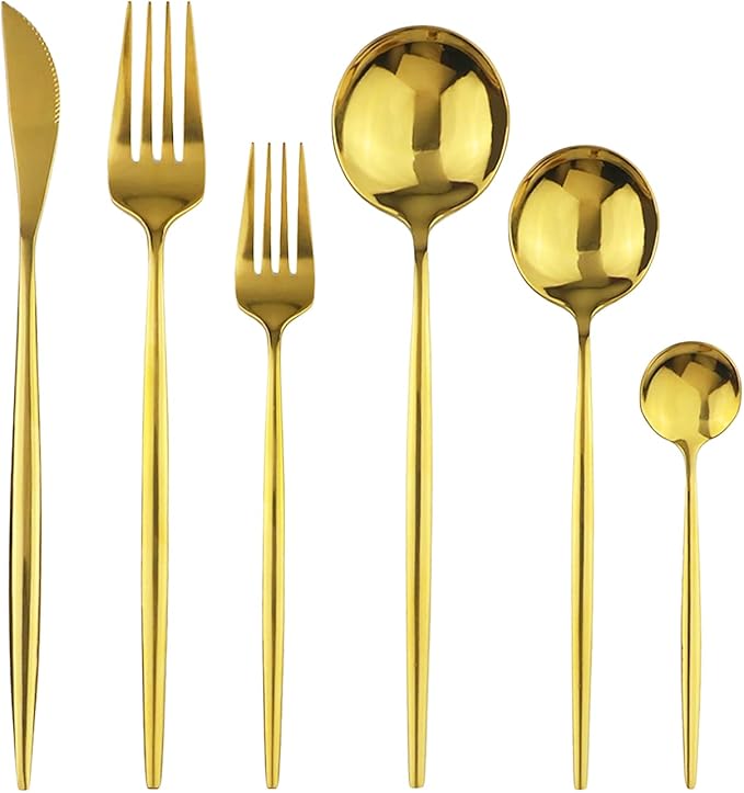Gold 36-Pieces Silverware Flatware Mirror Polished Dinnerware, 18/0 Stainless Steel Cutlery Set For Home Kitchen Party Hotel Restaurant Wedding Service for 6