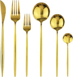 Gold 36-Pieces Silverware Flatware Mirror Polished Dinnerware, 18/0 Stainless Steel Cutlery Set For Home Kitchen Party Hotel Restaurant Wedding Service for 6