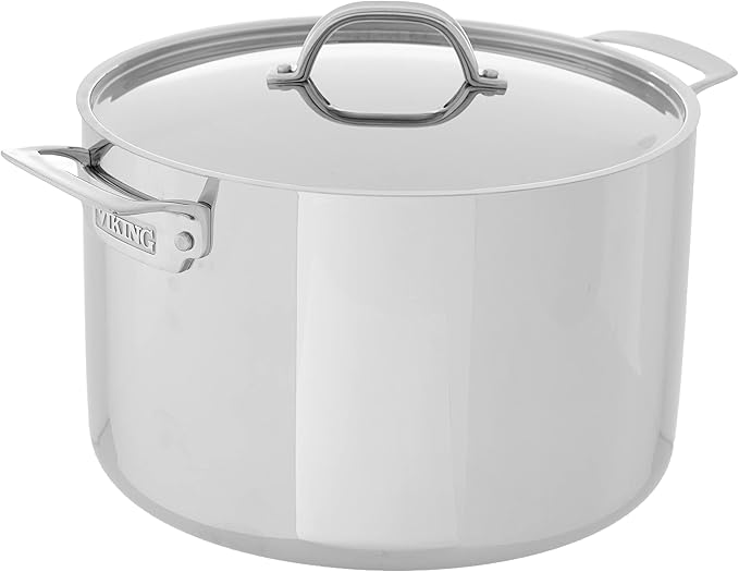 Viking Culinary 3-Ply Stainless Steel Stock Pot, 12 Quart, Includes Metal Lid & Culinary Contemporary 3-Ply Stainless Steel Saucepan, 2.4 Quart