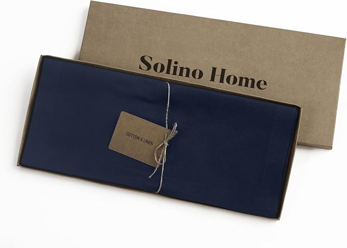 Solino Home Navy Table Runner 72 Inches Long - Dru Cotton Linen Dining Table Runner 14 x 72 Inch for Summer - Handcrafted and Machine Washable