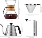 Pour Over Coffee Maker Set – 40oz Gooseneck Kettle with Thermometer, Coffee Grinder & 20oz Drip Coffee Maker – Stainless Steel Pour Over Coffee Set