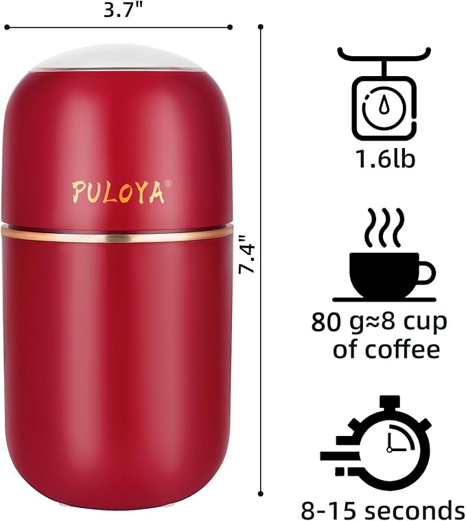 Electric Coffee Grinder for Beans, Spices, Herbs, Grains and Nuts, Stainless Steel Blades, 2.8 oz, Red
