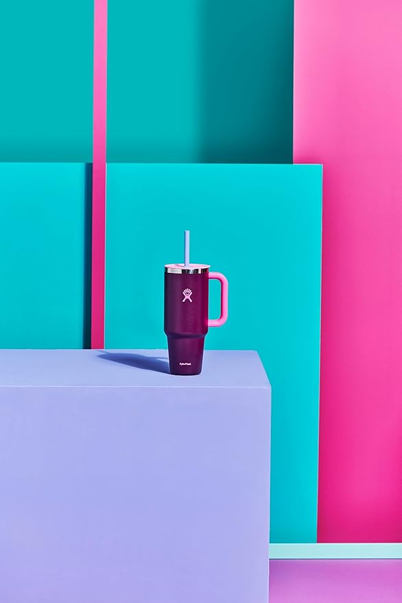 Hydro Flask 40 Oz Travel Tumbler with Handle, Lid and Straw - Insulated Stainless Steel in Sugarplum