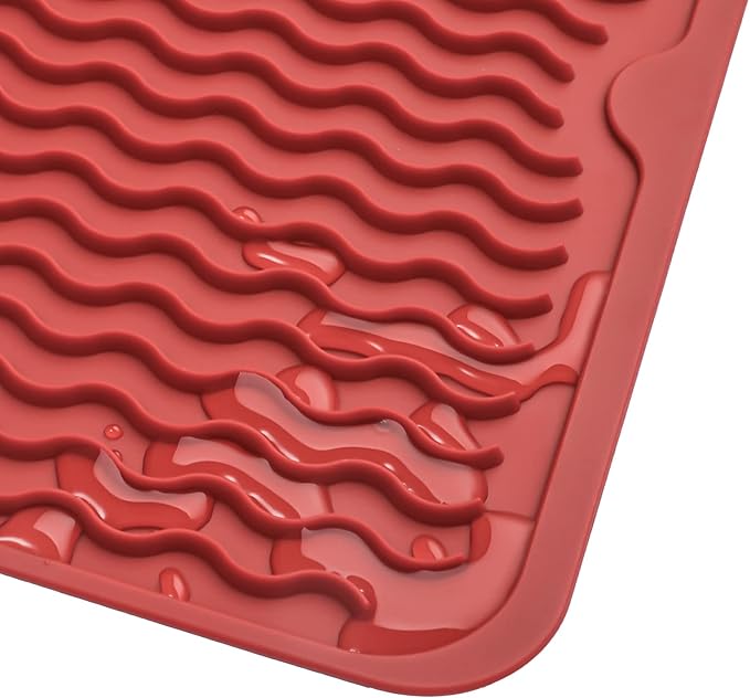 Silicone Dish Drying Mat for Multiple Usage,Easy clean,Eco-friendly,Heat-resistant Silicone Mat for Kitchen Counter or Sink,Refrigerator or Drawer liner Red M 12 inches x 12 inches