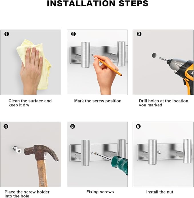 VAEHOLD Silvery Hat and Coat Wall Mount Rack - 5 Hooks for Robes, Bags, Keys, and Towels - Bathroom Towel Hanger Organizer (1 Pack)