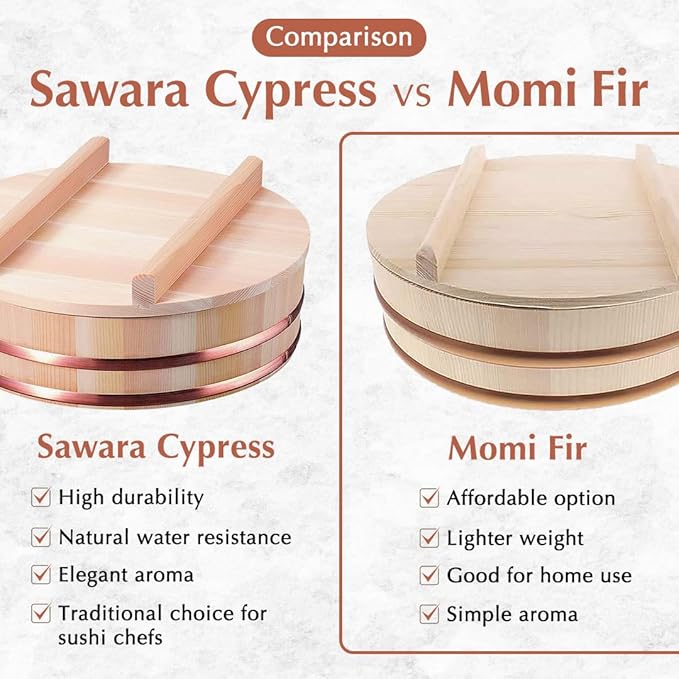 TIKUSAN Wooden Hangiri Sushi Rice Mixing Tub PP Band with Lid Made in Japan Made of Momi Fir Sushi Rice Bowl Sushi Oke (10.6" (27cm))