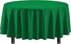 Exquisite Party Solids 12-Pack Premium Plastic Tablecloth 84in. Round Table Cover - Emerald Green