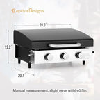 Captiva Designs 22 in Flat Top Grill with Ceramic Coated Cast Iron Pan, Portable Tabletop Propane Gas Griddle Grill for Camping, Outdoor & Tailgating Barbecue, 24,000 BTU Output, 3 Burners
