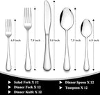 60-Piece Silverware Flatware Cutlery Set, Wildone Stainless Steel Tableware Utensils Service for 12, Include Dinner Knives/Forks/Spoons, Mirror Polished, Dishwasher Safe
