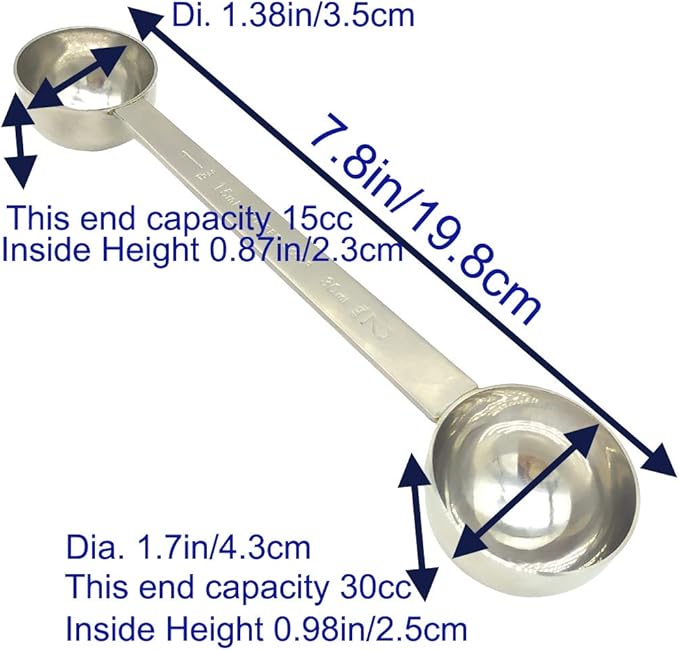 CoaGu Stainless Steel Coffee Scoop: Dual-Measure 1 Tbsp & 2 Tbsp Long Handle Tablespoon for Precise Scooping from Large Coffee Bags or Baking Ingredients