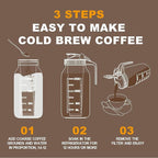 Cold Brew Coffee Maker Jar - 64oz Thick Glass Multipurpose Mason Pitcher Spout Lid with Handle & Stainless Steel Filter for Iced Coffee, Lemonade, Ice Tea, Homemade Fruit Drinks Container