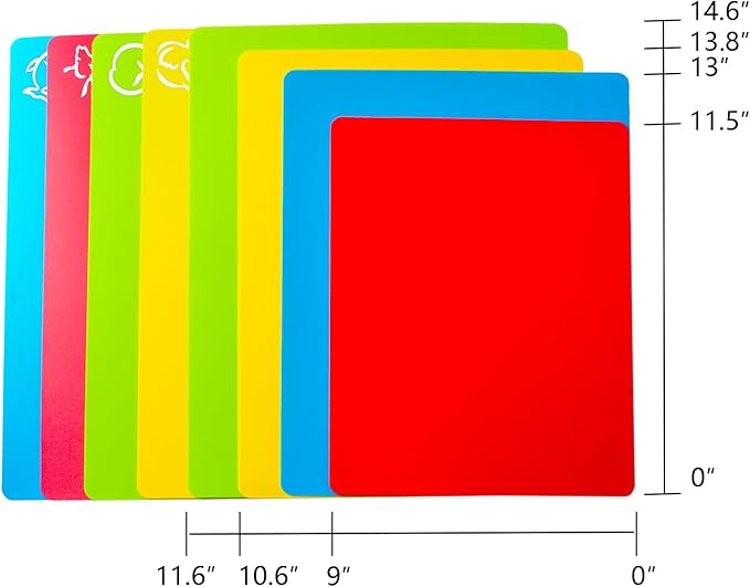 Flexible Cutting Board mats, Plastic Cutting Boards for Kitchen Cooking, Cutting board sheets for Meat and Vegetables, Dishwasher Safe Set of 8 Pcs