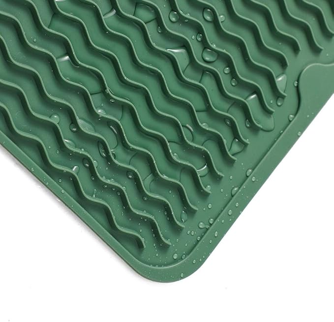 Silicone Dish Drying Mat for Multiple Usage,Easy clean,Eco-friendly,Heat-resistant Silicone Mat for Kitchen Counter or Sink,Refrigerator or drawer liner Green L 16 inches x 12 inches