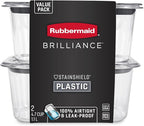 Rubbermaid Brilliance BPA-Free Food Storage Containers, Medium Deep, 4.7 Cup, 2-Pack, Airtight & Leak-Proof, Microwave & Dishwasher Safe