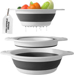 Collapsible Colanders (3 Pack Set) Food Strainers with Over-Sink Water Draining Base for Pasta Fruits and Vegetables, White (3 Sizes, 3QT, 4QT and 5 Quart)