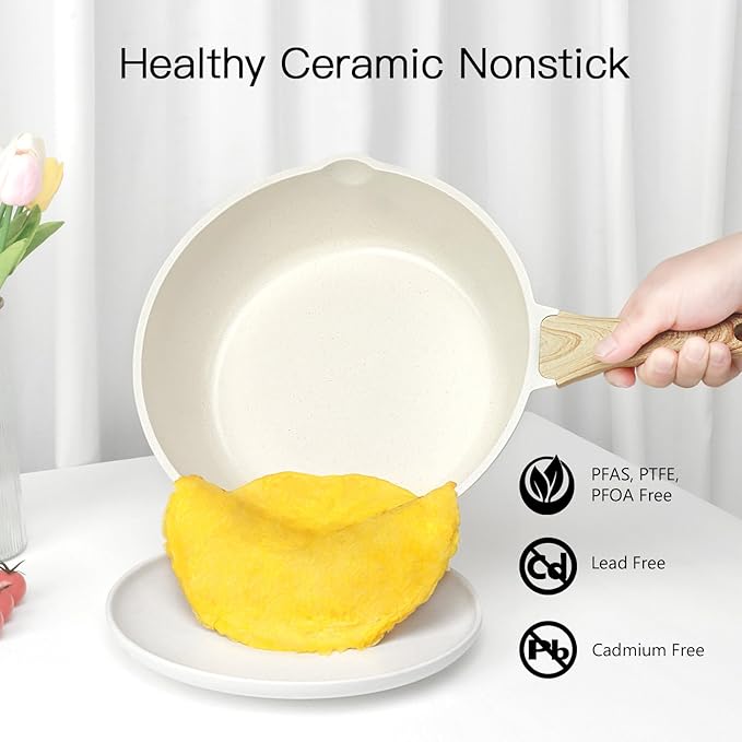 22 Piece Ceramic Non Stick Pots and Pans Set - Nonstick Cookware Set, Non-toxic Healthy Kitchen Cooking Set w/Frying Pans Set, Dishwasher Safe, PFAS PTFE PFOA PFOS Free