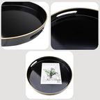 Black Round Decorative Tray with Handles, 13" Versatile Serving Tray for Coffee Table, Ottoman, Ideal for Serving, Displaying, Organizing