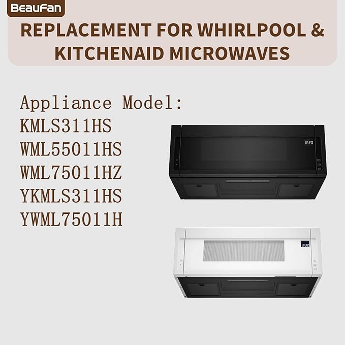 6 Pack Activated Charcoal Filters Replacement for Whirlpool & Kitchenaid Over The Range Microwaves KMLS311HS, WML55011HS, YKMLS311HS, YWML75011H, Compare to Part# W11282981 & W11223147