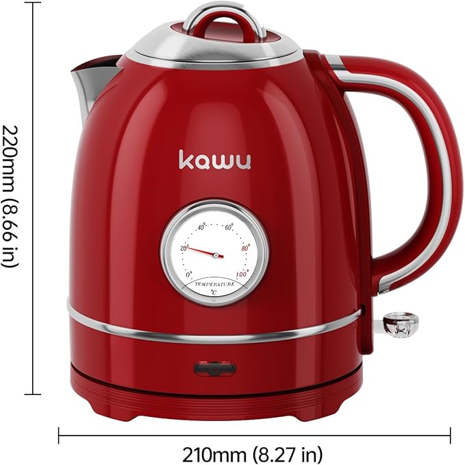 Kawu Electric Kettle, 1.3L/1.4QT Retro Electric Kettle Hot Tea Water Boiler with 304 Stainless Steel Inner, 1000W Fast Boiling Kettle with Boil-Dry Protection, Auto Shut Off, Keep Warm, Food Grade
