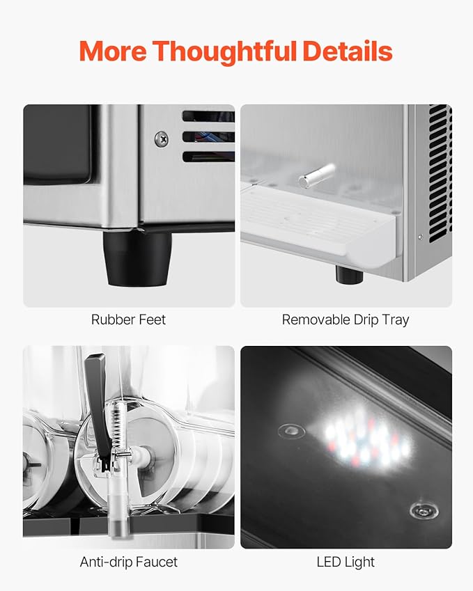 VEVOR Commercial Slushy Machine, 12Lx3 Triple Tank Frozen Drink Machine, 144 Cups Stainless Steel Margarita Smoothie Frozen Drink Maker, Slushie Maker for Home Party Restaurants Cafe Bars