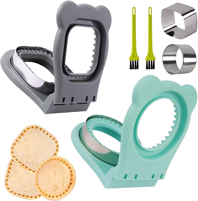 Uncrustables Sandwich Maker Sealer Cutter, Crustless Sandwich Cutter, PB&J Uncrustable Maker - Grey Square Shape + Blue Round Shape