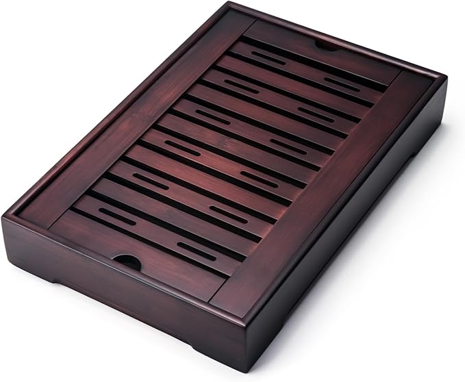 Bamboo Chinese Tea Tray - 13.6 x 8.9 inch Japanese Tea Serving Tray, Gongfu Tea Table Set with Reservoir Type Water Storage Box - Large