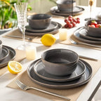 AmorArc Stoneware Dinnerware Sets,Round Reactive Ceramic Plates and Bowls Sets,Highly Scrath Resistant | Dishwasher & Microwave Safe Dishes,Service for 6 (18pc)