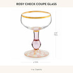MACKENZIE-CHILDS Coupe Glass, Decorative Stemmed Cocktail Glass, 11 Ounces, Pink-and-White Rosy Check