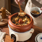Ceramic Steam Cooker, Stew Pot Clay Casserole Zisha Steamer Ceramics Stovetop with Cover, Household Steam Pot for Chicken Soup, Vegetables and Corn or Cook Fitness Food,1500ML