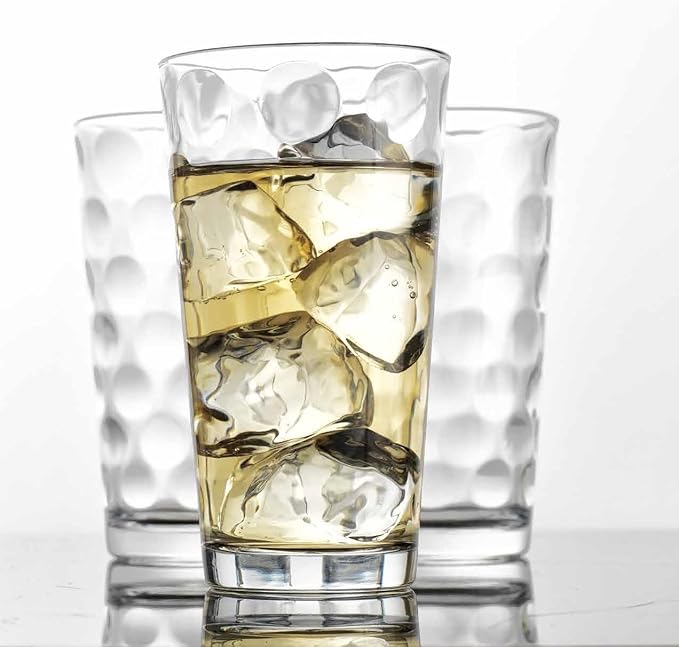 Home Essentials & Beyond Drinking Glasses Set of 4 Highball Glass Cups Bar Glasses, Uses for Juice, Water, Cocktails, Beverages, and Iced Tea. Dishwasher Safe