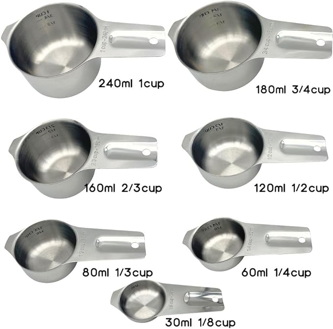 Stainless Steel Measuring Cups and Measuring Spoons Set with Circular Connector,Kitchen Measuring Spoons and Cups，kitchen tool for cooking and baking(13 Piece Set)