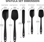 HOTEC 600℉ Heat Resistant BPA-Free Silicone Rubber Spatula Set,Kitchen Cooking Spatulas, Baking, Mixing for Non Stick Cookware, Dishwasher Safe, Black Set of 5