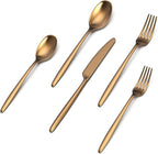 JazzUpCo Ava Flatware Flatware non toxic 18/10 stainless steel dishwasher safe (Matte Gold, 8 Person Set (40 Pieces))