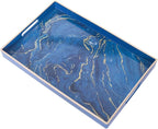 MAONAME Decorative Tray, Plastic Marbling Tray with Handles, Rectangular Coffee Table Trays and Serving Trays for Ottoman, Bathroom, 15.7” x 10.2”, Blue