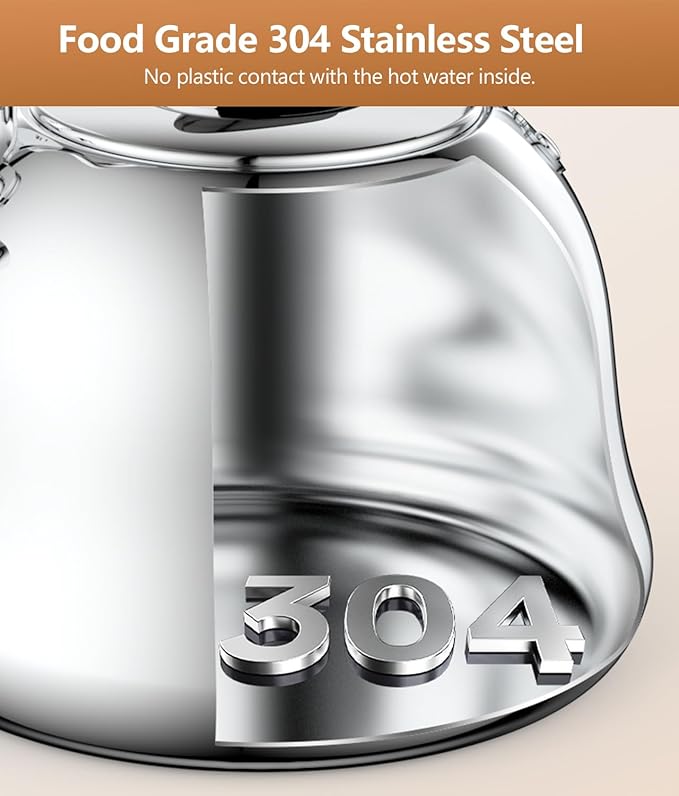 2L Whistling Stovetop Tea Kettle - Food Grade Stainless Steel Teapot with Fast Boil, Wide Mouth, Folding Handle, Ideal for Stove Top – Perfect for Tea, Coffee & Hot Water, Mirror Finished