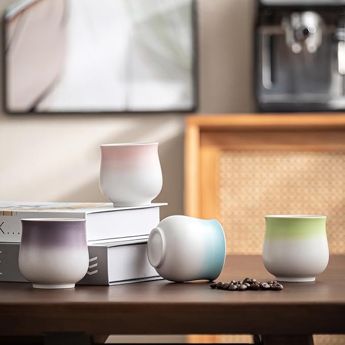4-Oz Ceramic Espresso Cups Set - Multi-Color, Handle-Free Design for Home & Cafe | Dishwasher-Safe Stoneware Cups (Gradient Blue, 4)