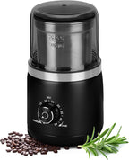 Electric Coffee Grinder with Silent Grinding Blades & Timer Knob to Adjustable Coarse to Fine, Espresso Grinder with Removable Stainless Steel Bowl for Coffee Bean, Herb, Spices, Seeds (Black)