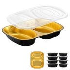 Aluminum Foil Pans of Divided Compartment with Snap-On Lids (5 Pack) | 2X Thicker Heavy Duty Reusable Container 27oz for Take-Out (Black)
