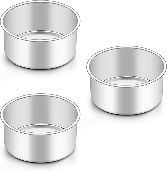 Onader Mini Round Cake Pan Set for Baking, 4 Inch Stainless Steel Baking Pan Tin Set of 3