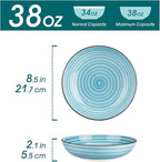vancasso Bonbon Pasta Bowls Set of 6, 38 Oz Ceramic Salad Bowls, Wide and Shallow Bowls Set, Large Serving Bowls for Kitchen, Blue