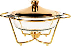 Casserole Dish 9" Glass Baking Dish with Stainless steel Lid and Golden rack, 1.5 Qt round Baking Pan For Casserole & Lasagna, Microwave Dishwasher Freezer Oven Safe