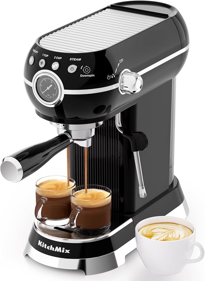 Espresso Machine with Milk Frother, 20 Bar Espresso Maker for Latte and Cappuccino, Expressions Coffee Machine with Removable Water Tank (Black)