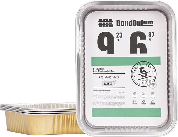 Aluminum Foil Pans, Heavy Duty Aluminum Pans, Disposable Aluminum Pans,Gold Foil Pans, Deep Container for Heating, Baking, Cooking, BBQs, Parties,Storing,Catering (1200ml/40.5oz 5 Pack)