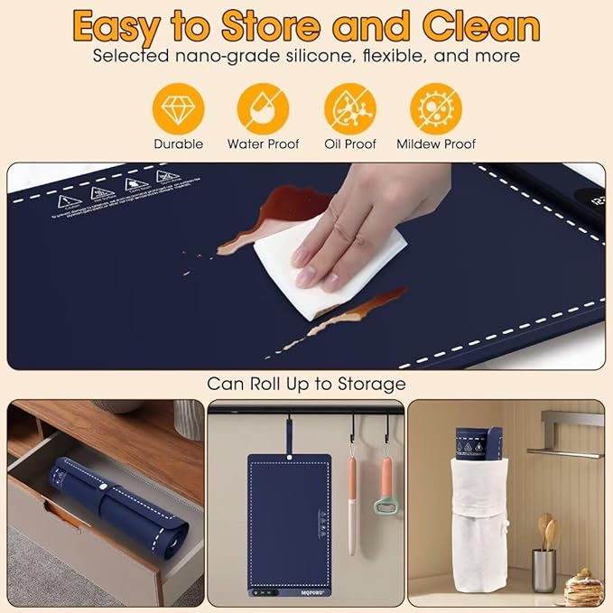 Food Warming Mat for Buffet,5s Full Surface Heating,Electric Warming Tray with 3m Power Cord,Roll Up Warming mat for Food,6 Level Adjustable TEM&6H Timer,Auto-Off Timer Food Warmer mat,Everyday Use