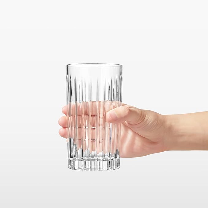 Premium VertiLine 13.5oz Highball Glasses, 6pc Tall Glass Sets. Lead-Free Crystal Drinking Glasses. Water Glasses, Mojito Glass Cups, and Mixed Drink Cocktail Glass Set. (Tall glasses)