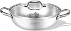 LOLYKITCH 13 Inch Tri-Ply Stainless Steel Sauté Pan with Lid,Everyday Pan,Kadhai,Jumbo Cooker,5 QT Induction Cooking Pot,Dishwasher and Oven Safe