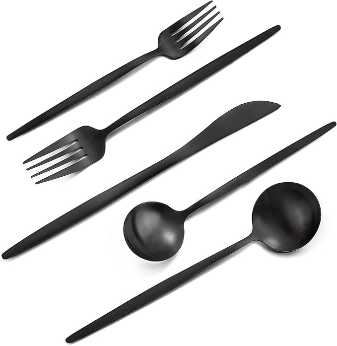 Matte Black Silverware Set, VANVRO 60-Piece Stainless Steel Flatware Set, Satin Finish tableware Cutlery Set, Service for 12, Home and Restaurant, Dishwasher Safe