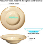 Pasta Plates with Rim 12 oz, Soup Bowl Pasta Bowl Set of 2, Shallow Bowl Plate, Ceramic Wide Rimmed Soup Bowl, Best choice for high-end restaurants, hotels, and foodies,11 Inch Beige
